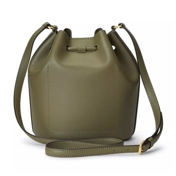 Lauren Ralph Lauren Andie Drawstring Leather Bucket Bag Olive Green - Picture 2 of 14